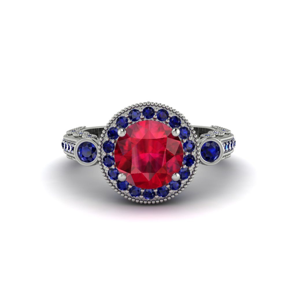Milgrain Halo Pave Ruby Engagement Ring - Mabel No. 72