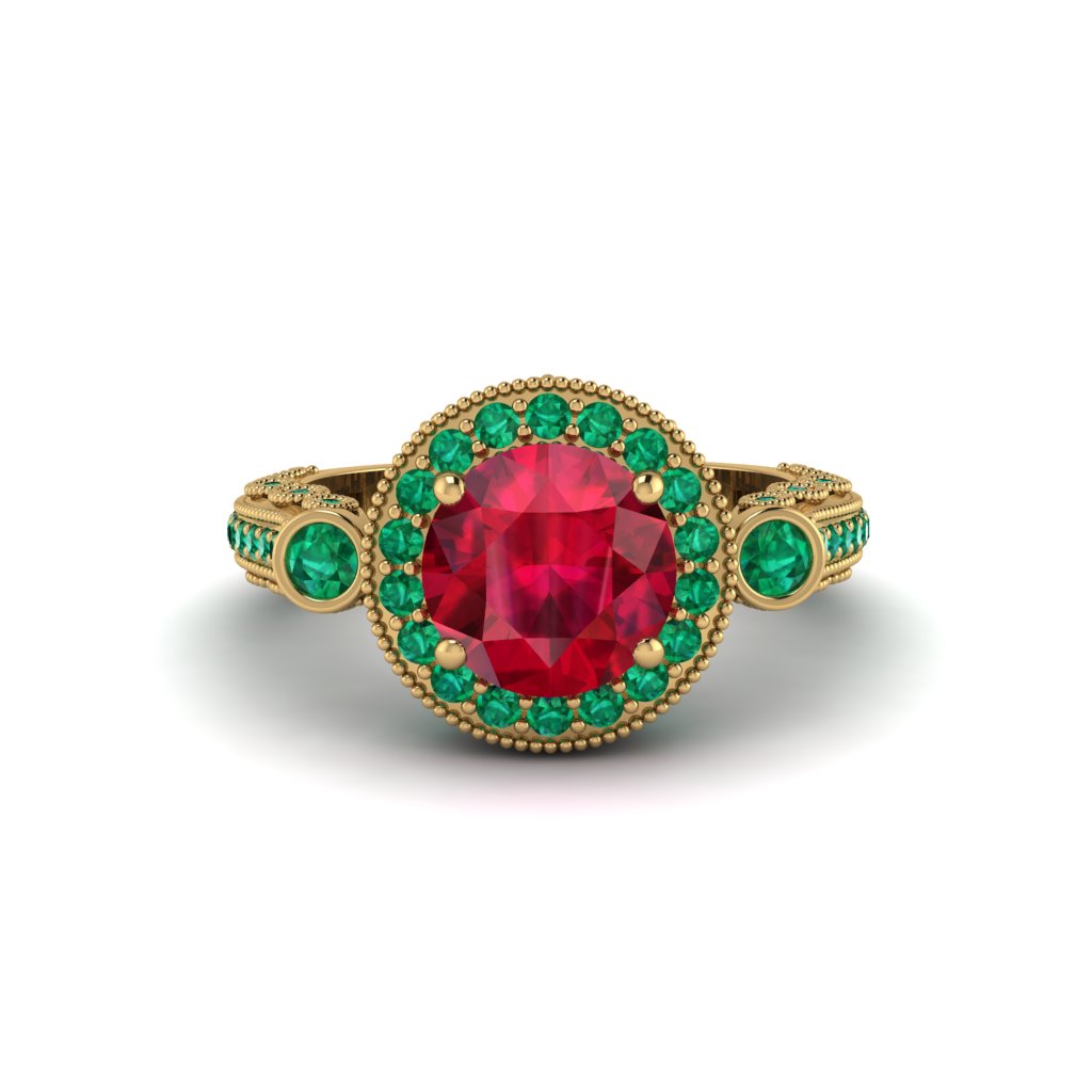 Milgrain Halo Pave Ruby Engagement Ring - Mabel No. 25