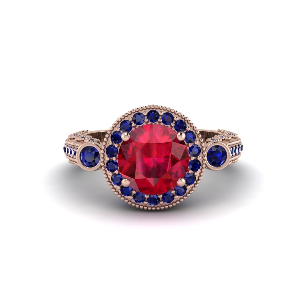 Milgrain Halo Pave Ruby Engagement Ring - Mabel No. 71