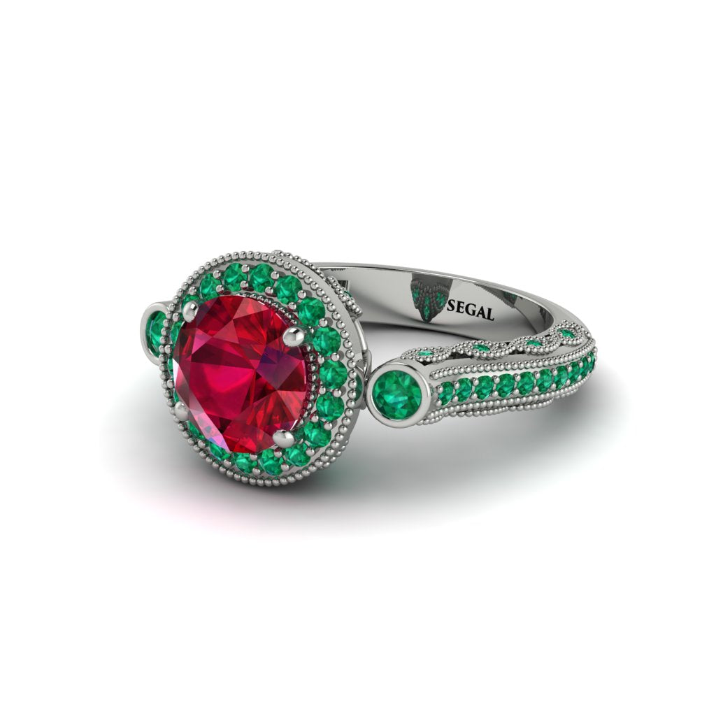 Milgrain Halo Pave Ruby Engagement Ring - Mabel No. 27