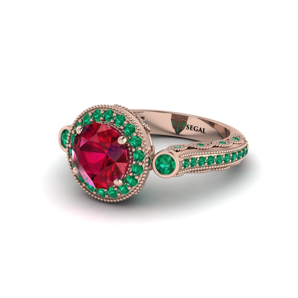 Milgrain Halo Pave Ruby Engagement Ring - Mabel No. 26