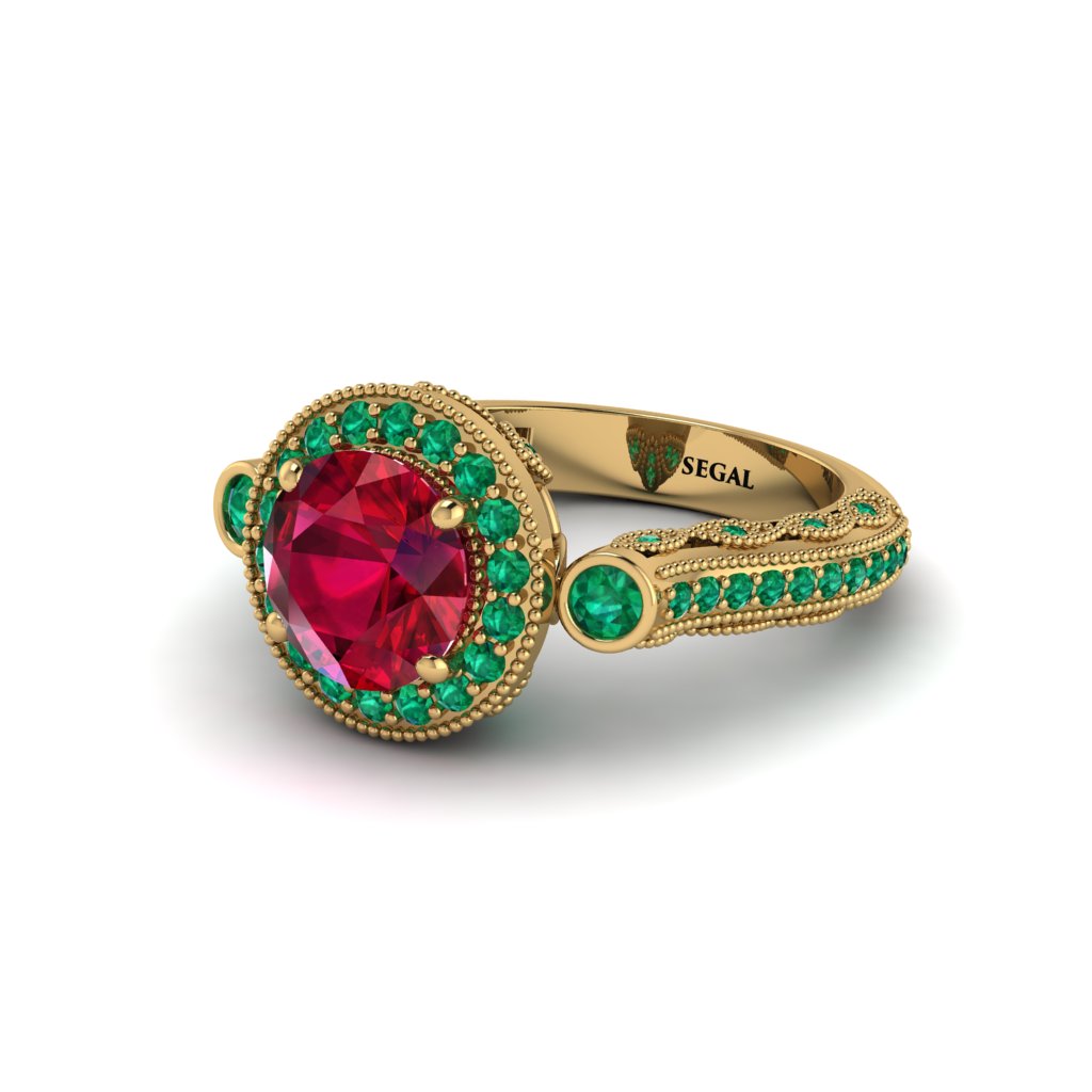 Milgrain Halo Pave Ruby Engagement Ring - Mabel No. 25