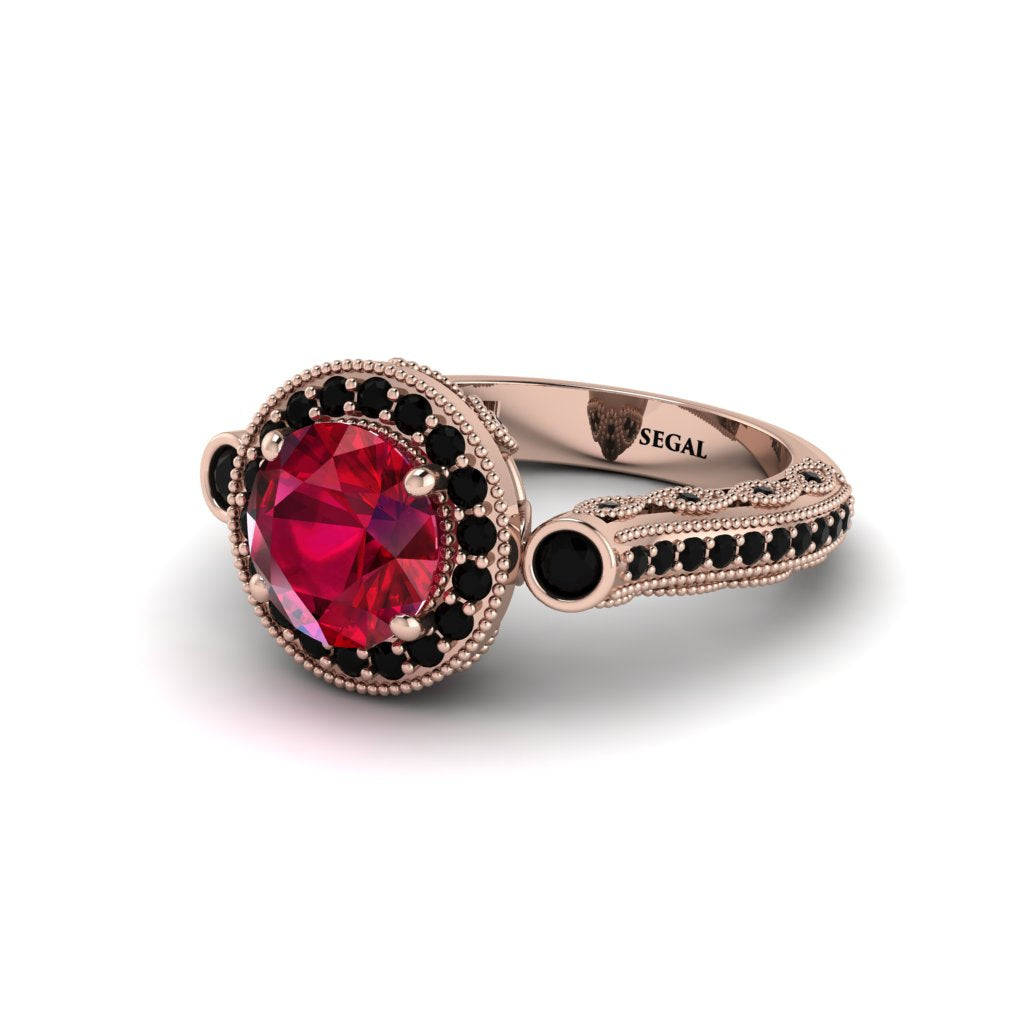Milgrain Halo Pave Ruby Engagement Ring - Mabel No. 41