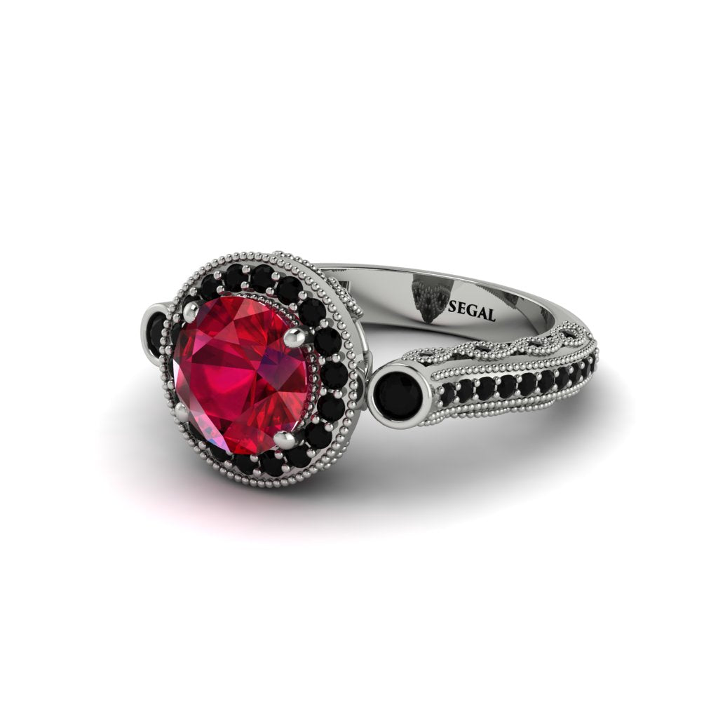 Milgrain Halo Pave Ruby Engagement Ring - Mabel No. 42
