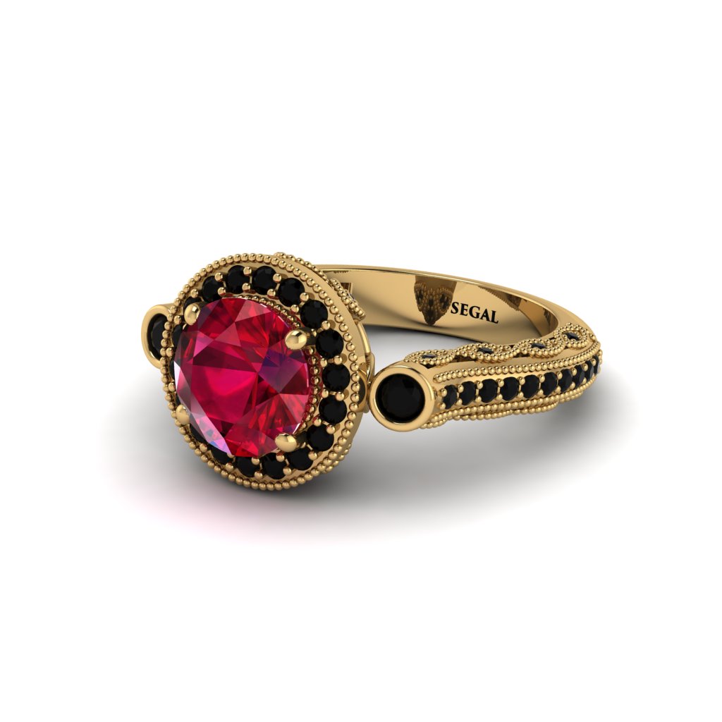 Milgrain Halo Pave Ruby Engagement Ring - Mabel No. 40