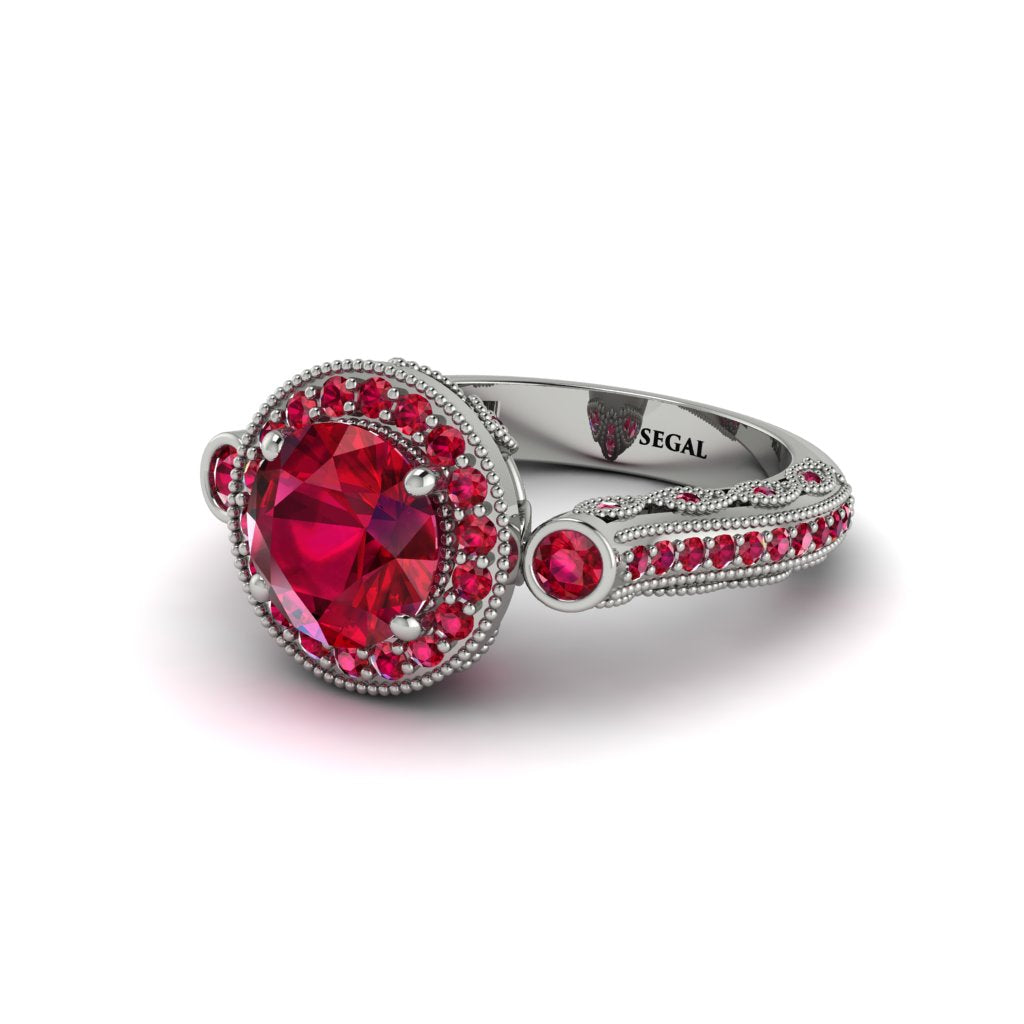 Milgrain Halo Pave Ruby Engagement Ring - Mabel No. 57