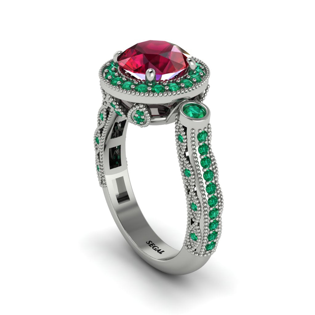 Milgrain Halo Pave Ruby Engagement Ring - Mabel No. 27