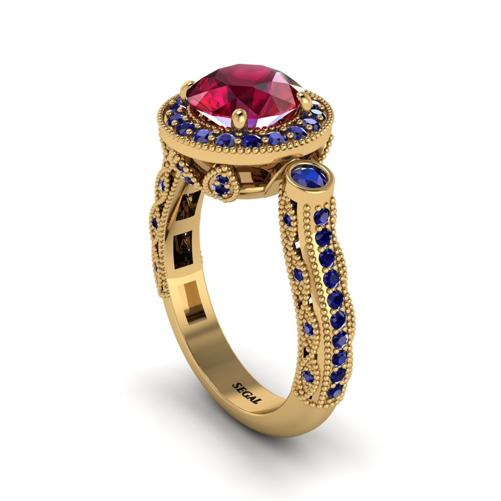 Milgrain Halo Pave Ruby Engagement Ring - Mabel No. 70