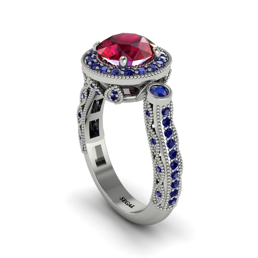 Milgrain Halo Pave Ruby Engagement Ring - Mabel No. 72
