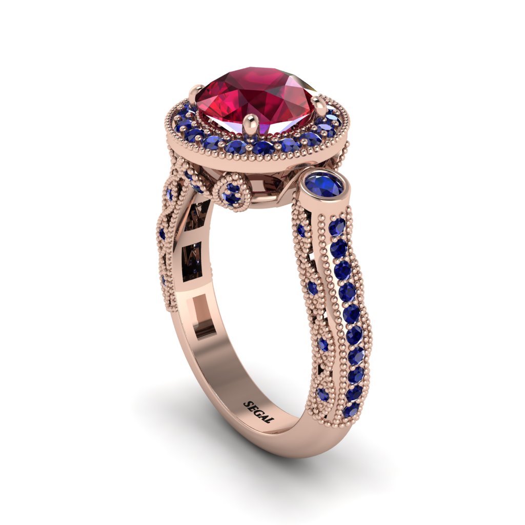 Milgrain Halo Pave Ruby Engagement Ring - Mabel No. 71