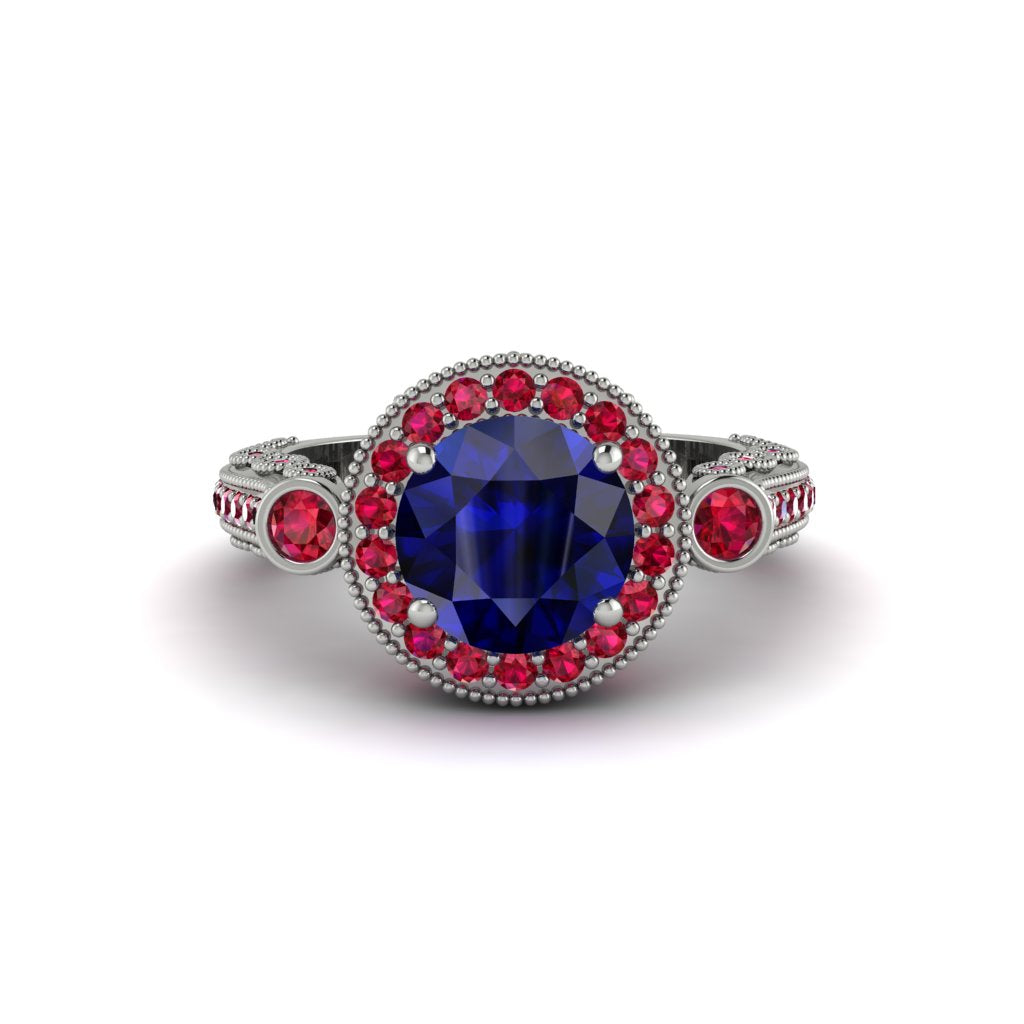 Milgrain Halo Pave Sapphire Engagement Ring - Mabel No. 60