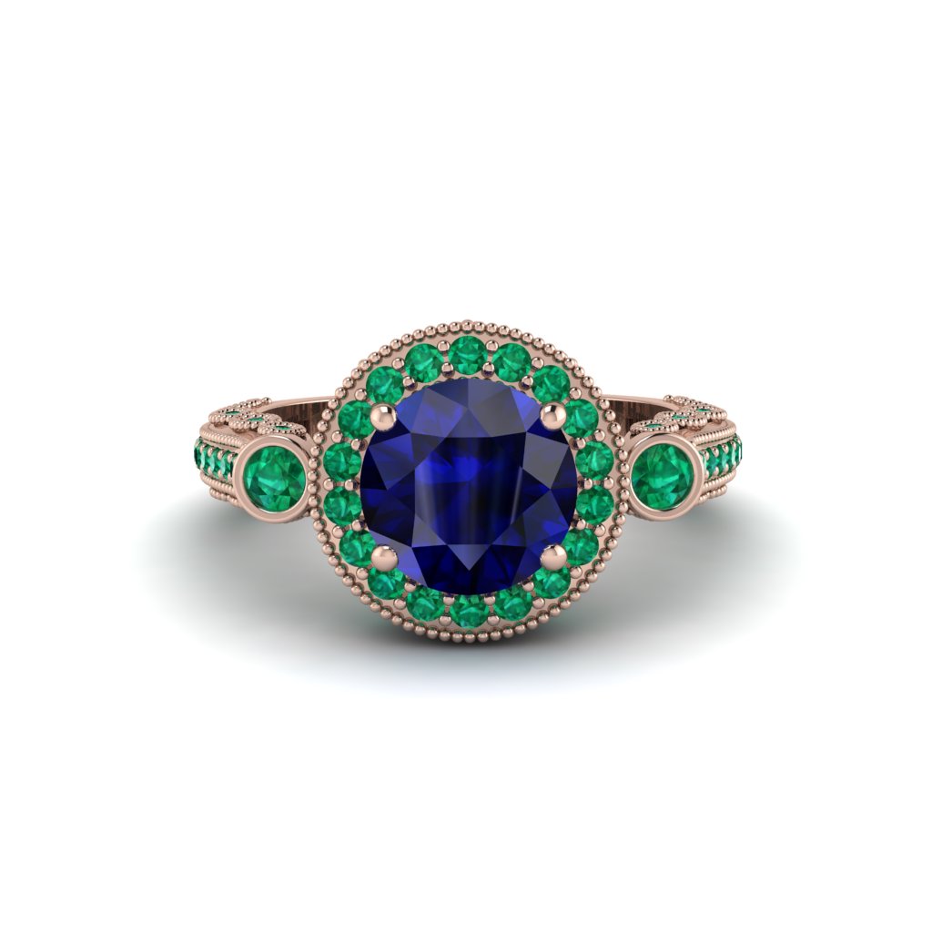 Milgrain Halo Pave Sapphire Engagement Ring - Mabel No. 29