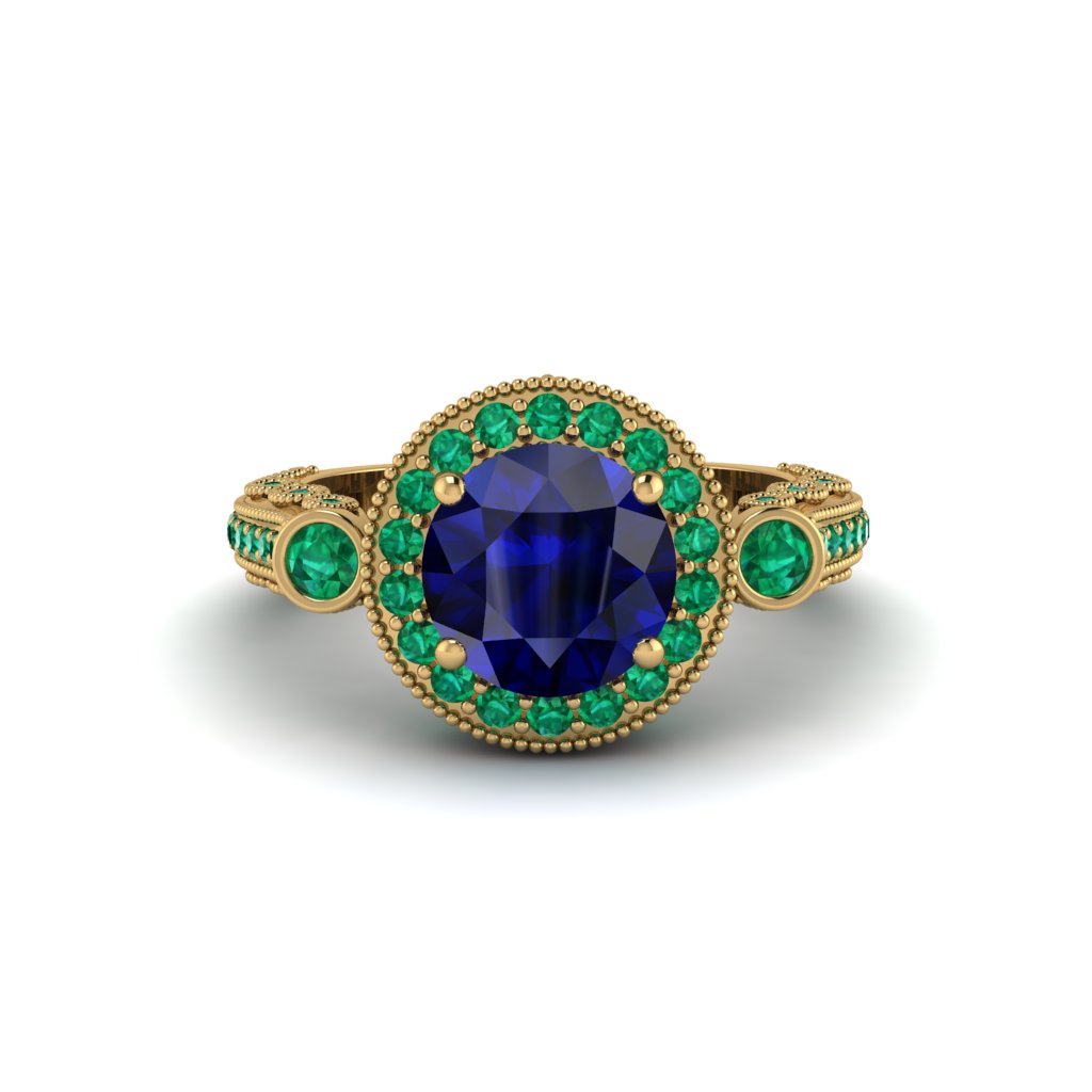 Milgrain Halo Pave Sapphire Engagement Ring - Mabel No. 28