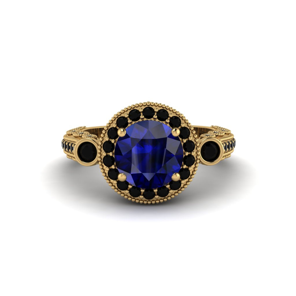 Milgrain Halo Pave Sapphire Engagement Ring - Mabel No. 43