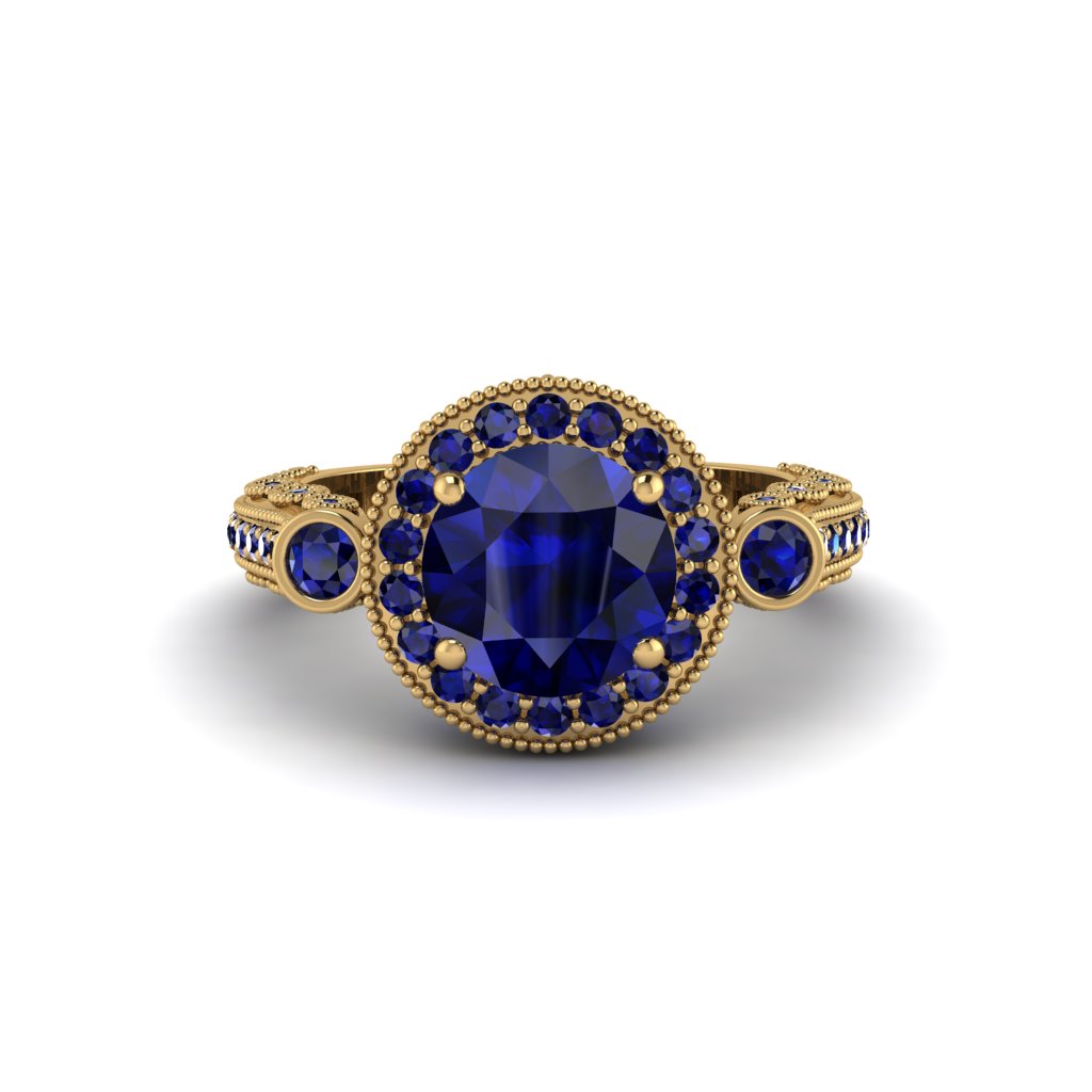 Milgrain Halo Pave Sapphire Engagement Ring - Mabel No. 73
