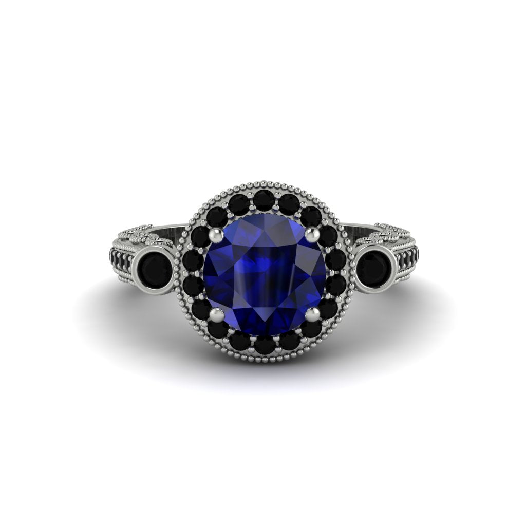 Milgrain Halo Pave Sapphire Engagement Ring - Mabel No. 45