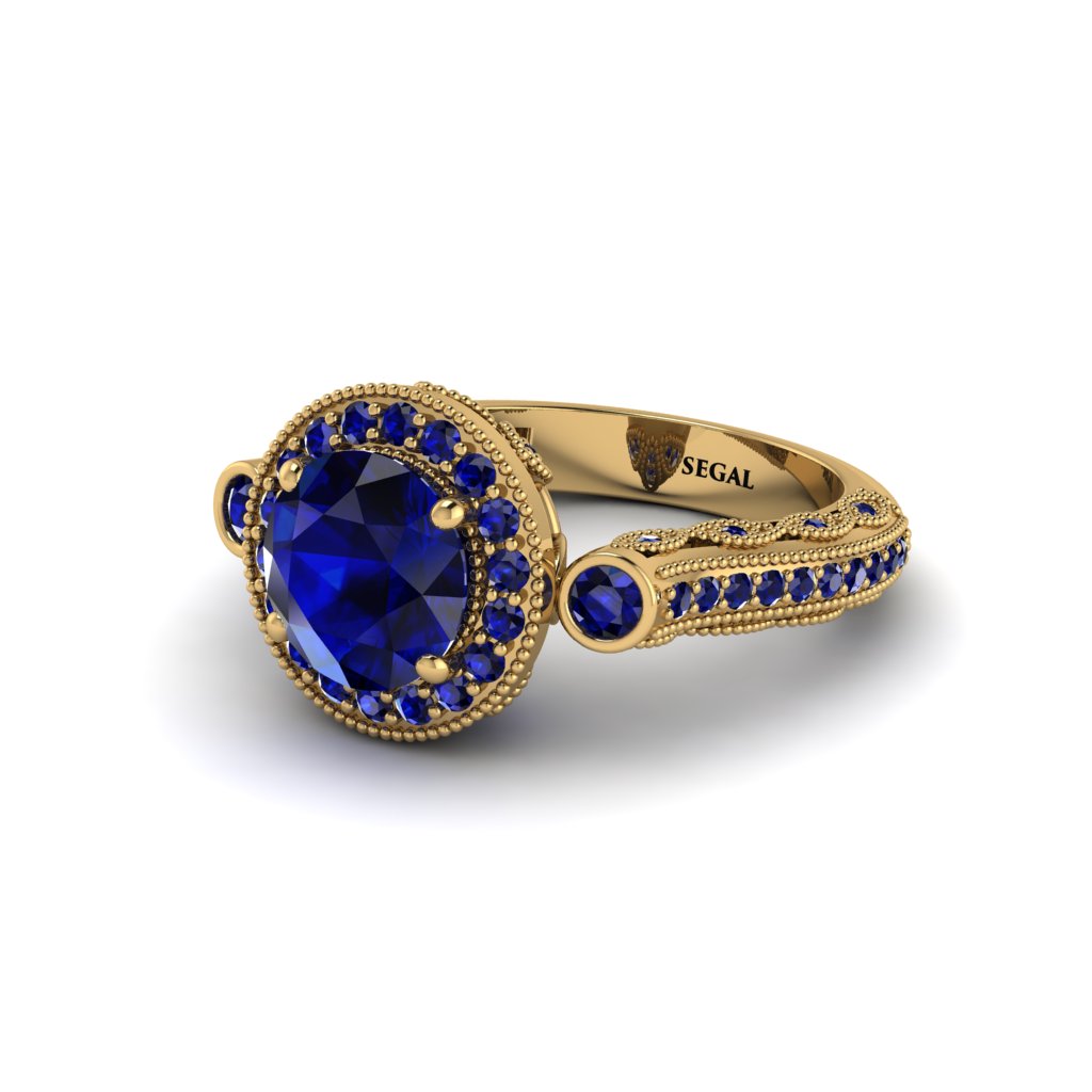 Milgrain Halo Pave Sapphire Engagement Ring - Mabel No. 73