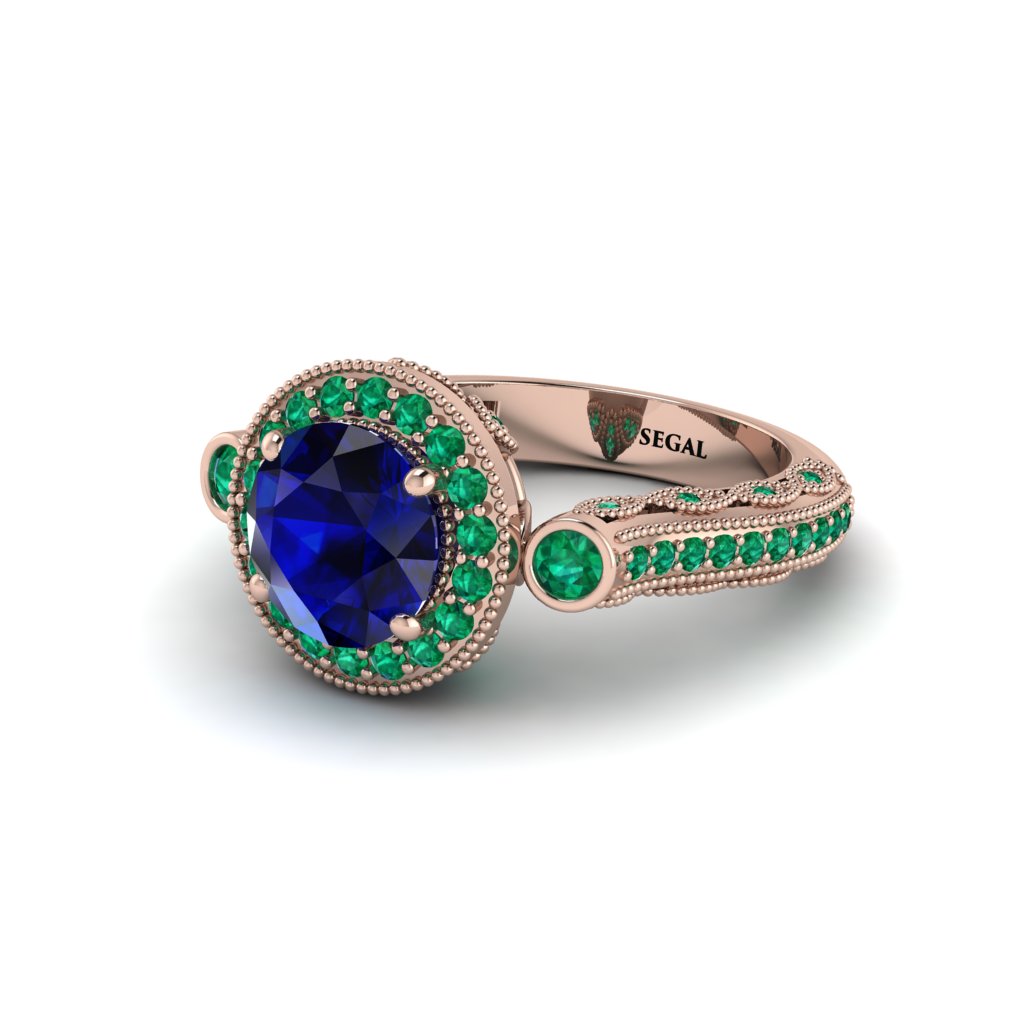 Milgrain Halo Pave Sapphire Engagement Ring - Mabel No. 29