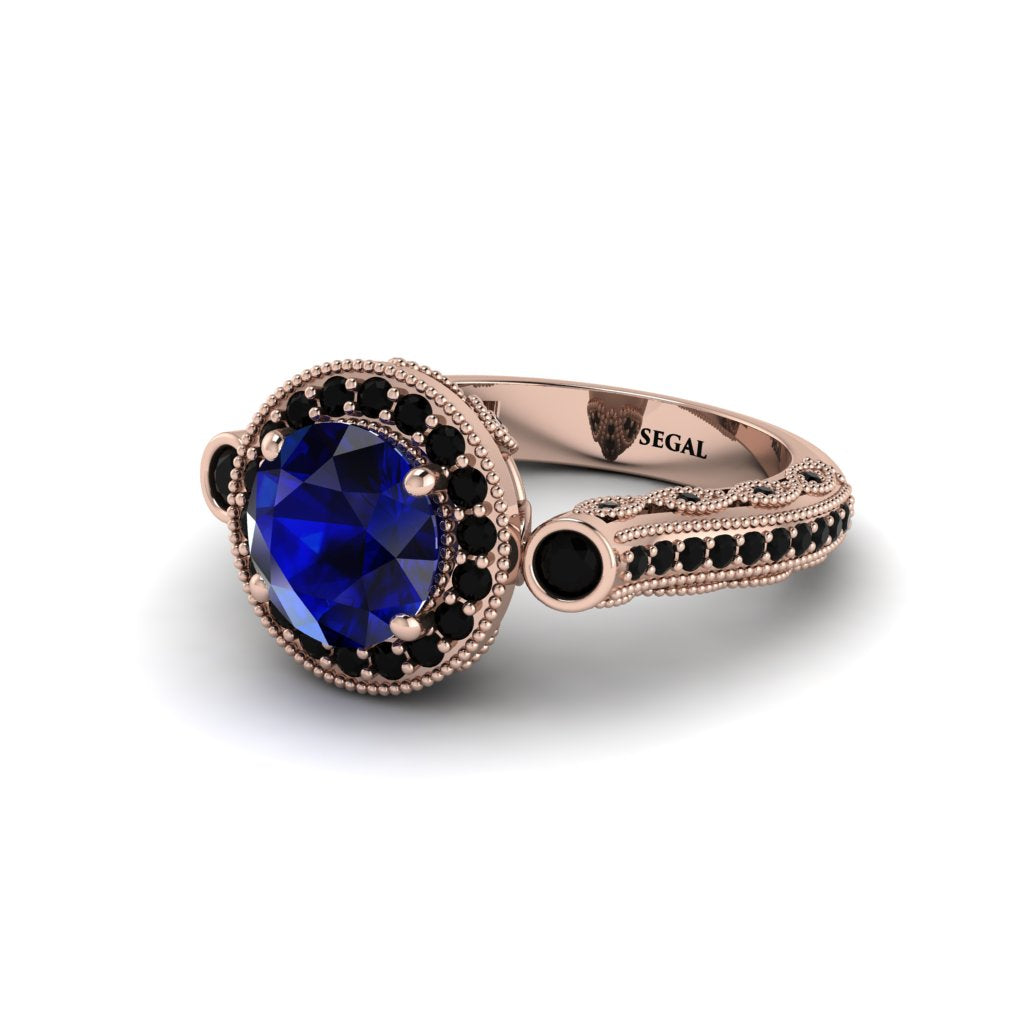 Milgrain Halo Pave Sapphire Engagement Ring - Mabel No. 44