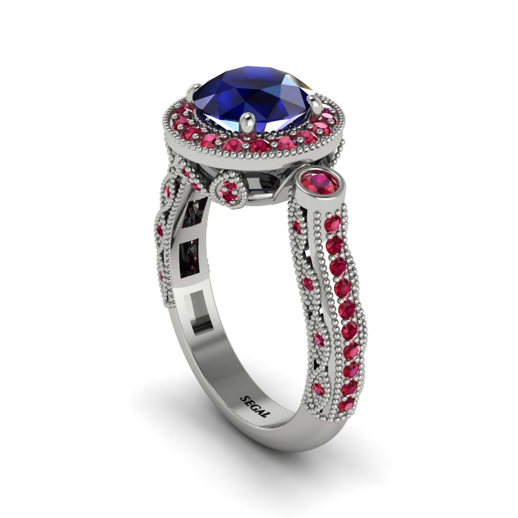 Milgrain Halo Pave Sapphire Engagement Ring - Mabel No. 60