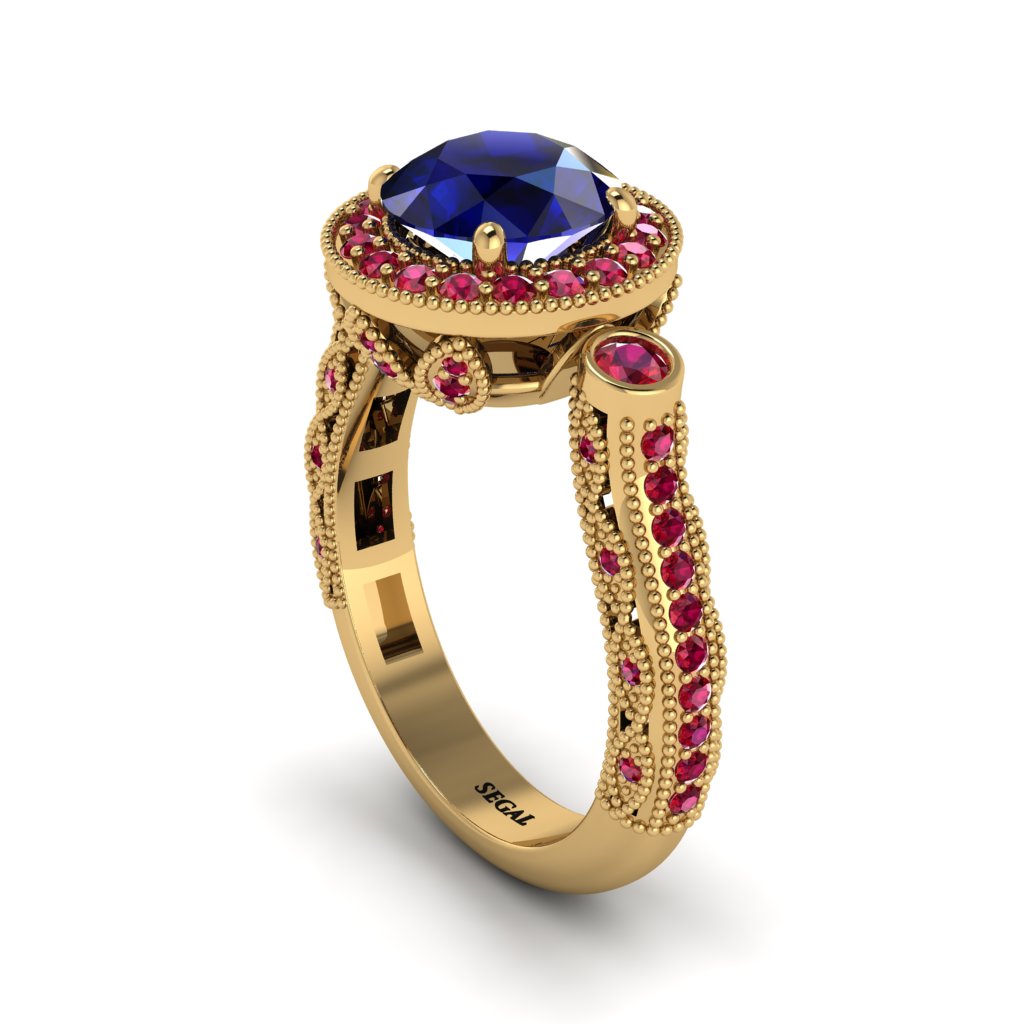 Milgrain Halo Pave Sapphire Engagement Ring - Mabel No. 58