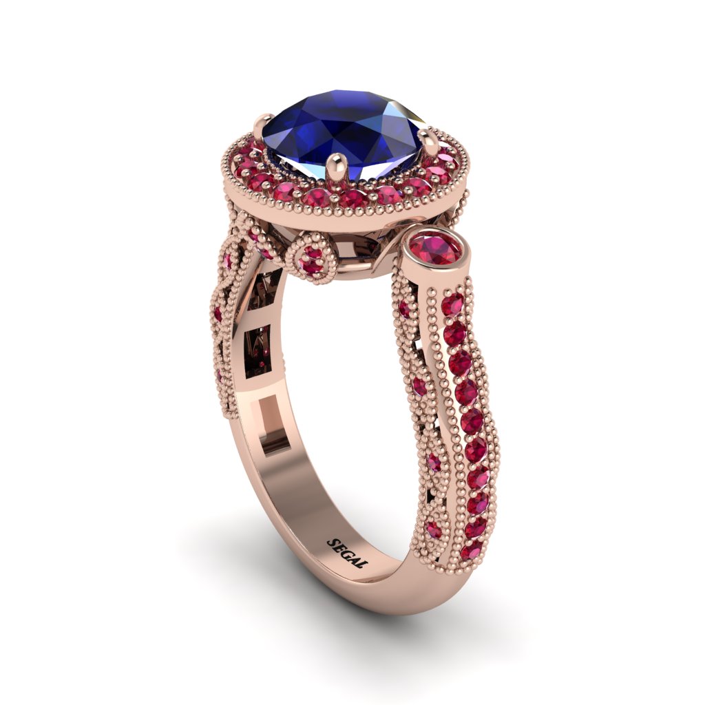 Milgrain Halo Pave Sapphire Engagement Ring - Mabel No. 59