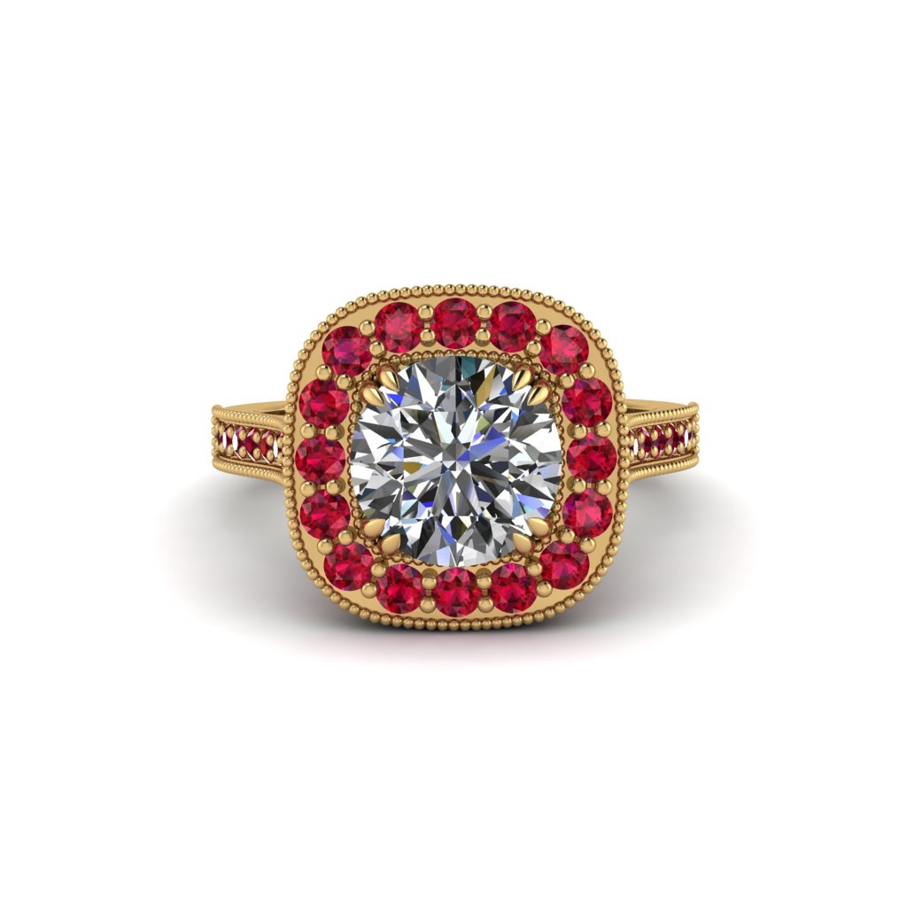 Milgrain Halo Round Diamond Engagement Ring - Odette No. 46