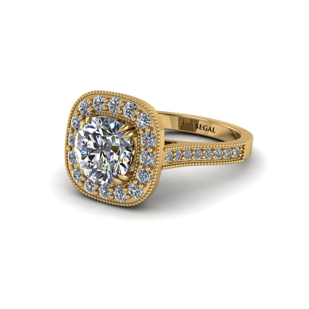 Milgrain Halo Round Diamond Engagement Ring - Odette No. 1