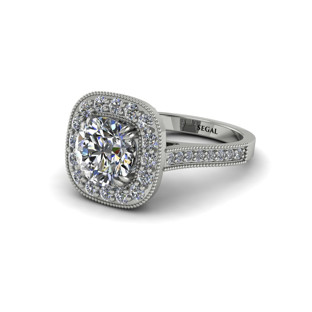 Milgrain Halo Round Diamond Engagement Ring - Odette No. 3