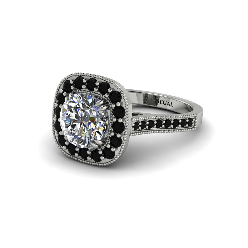 Milgrain Halo Round Diamond Engagement Ring - Odette No. 33