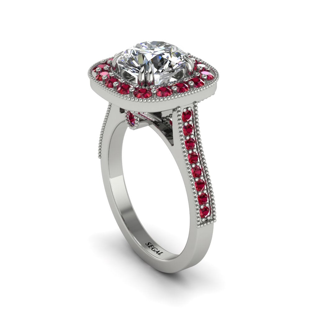 Milgrain Halo Round Diamond Engagement Ring - Odette No. 48