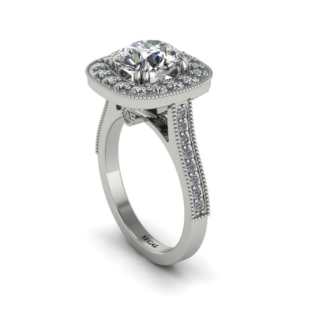Milgrain Halo Round Diamond Engagement Ring - Odette No. 3