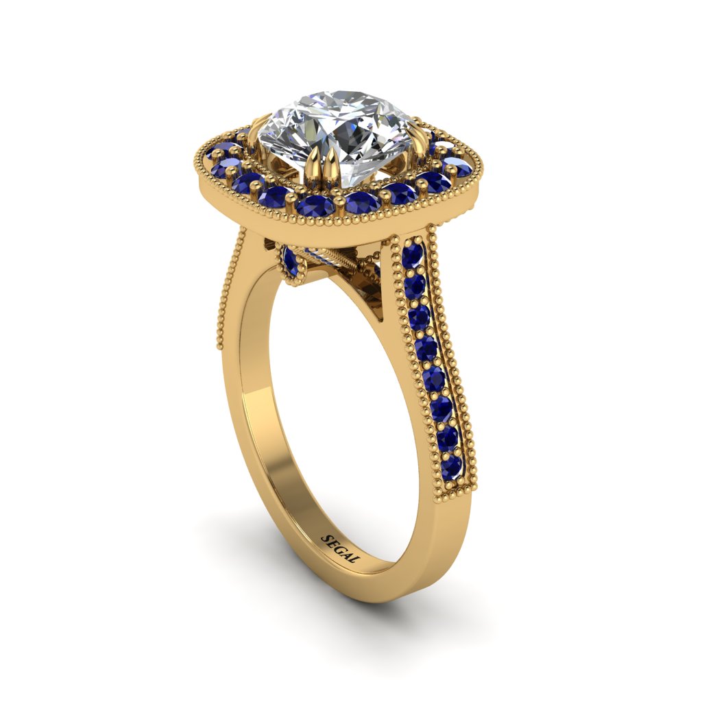 Milgrain Halo Round Diamond Engagement Ring - Odette No. 61