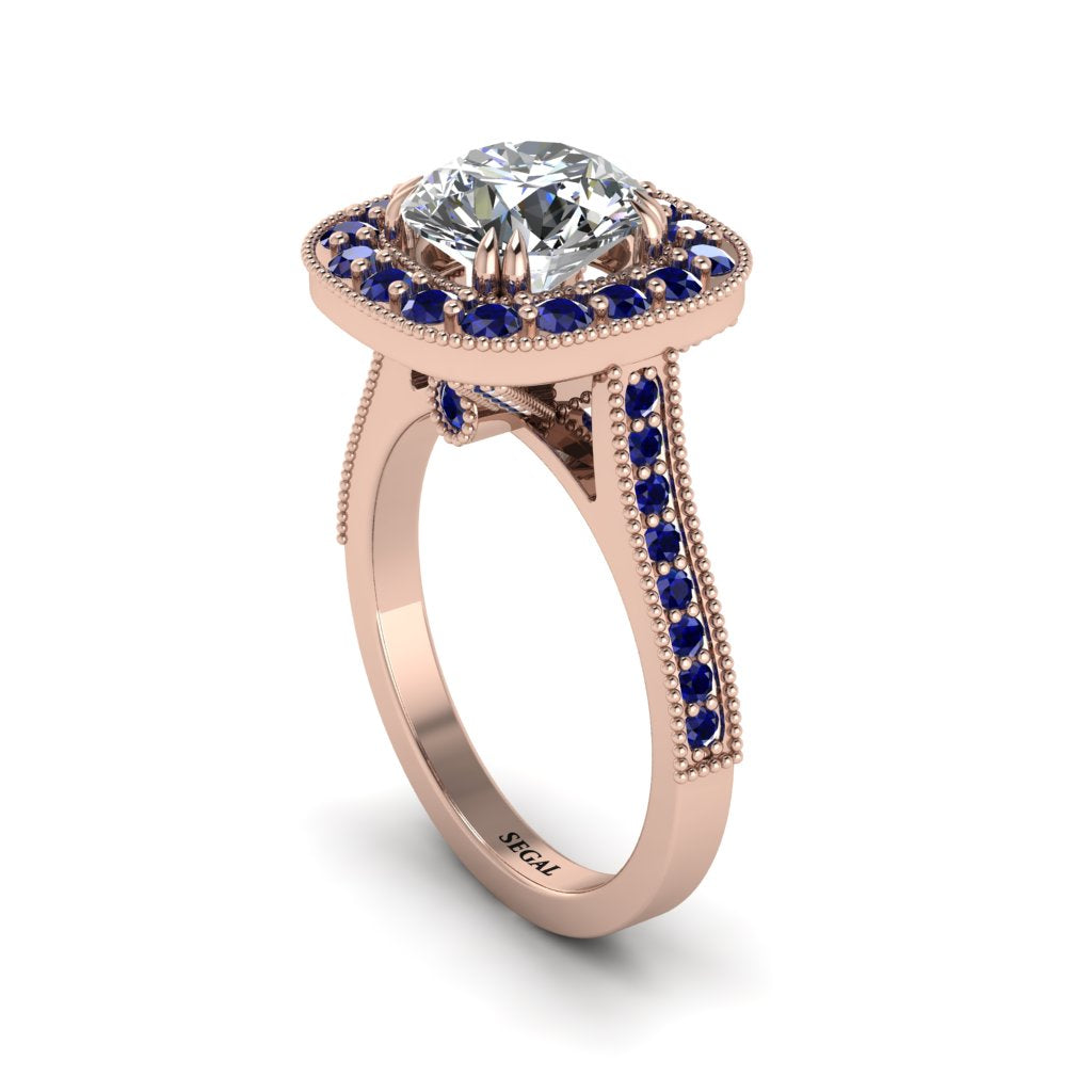 Milgrain Halo Round Diamond Engagement Ring - Odette No. 62