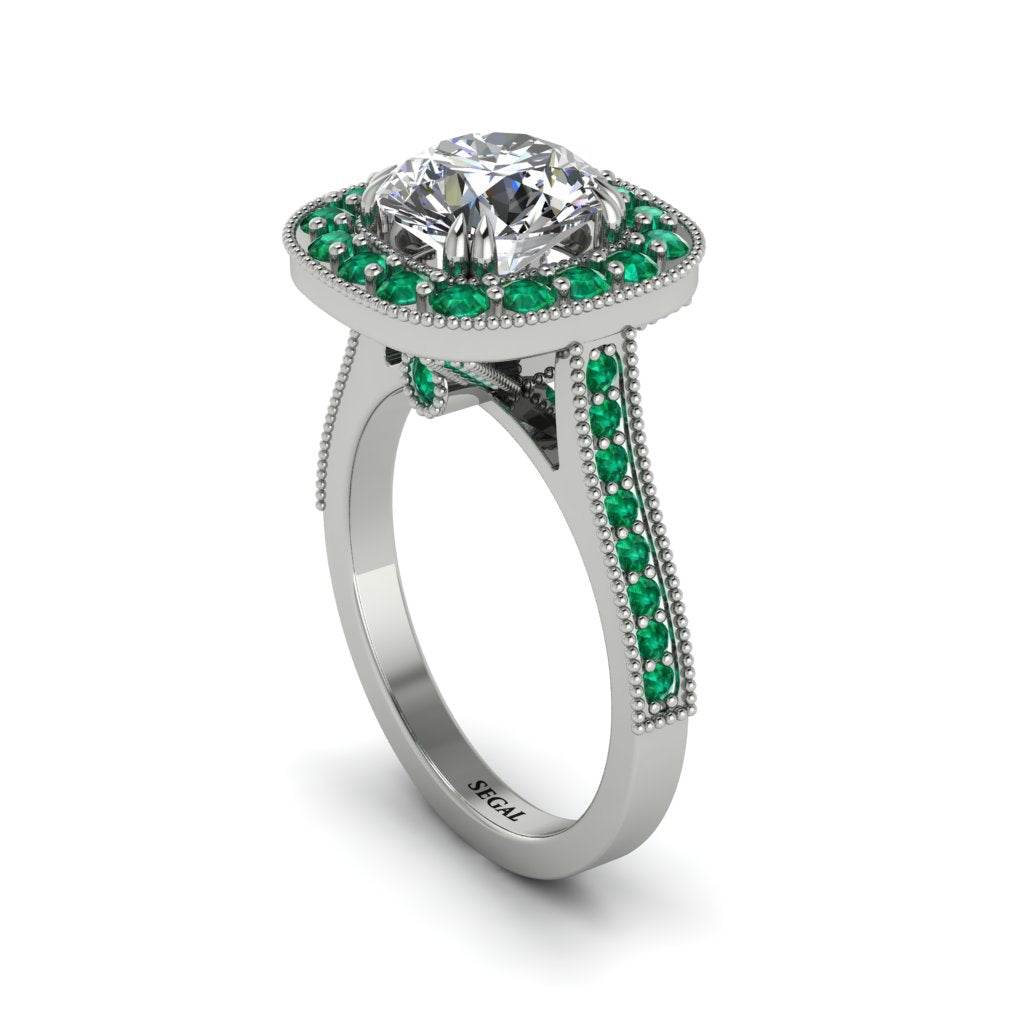 Milgrain Halo Round Diamond Engagement Ring - Odette No. 18
