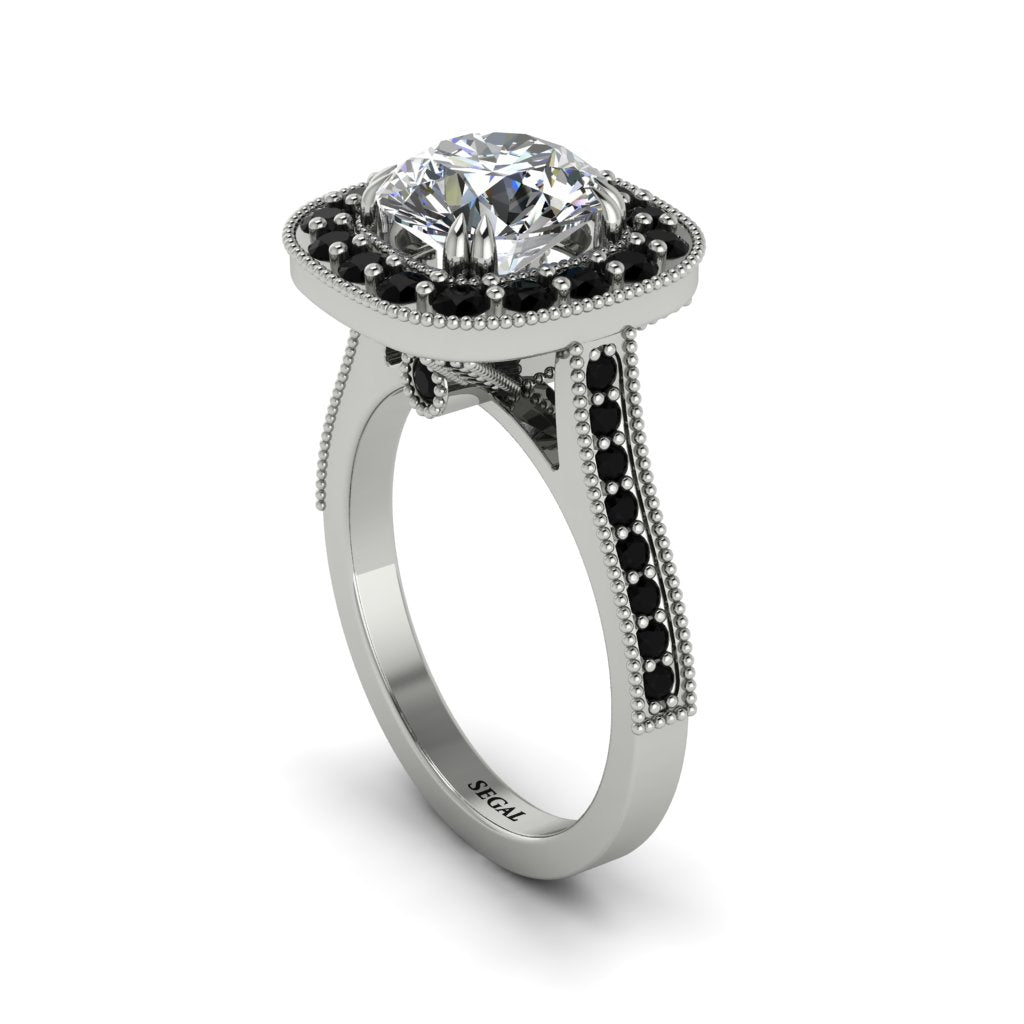 Milgrain Halo Round Diamond Engagement Ring - Odette No. 33