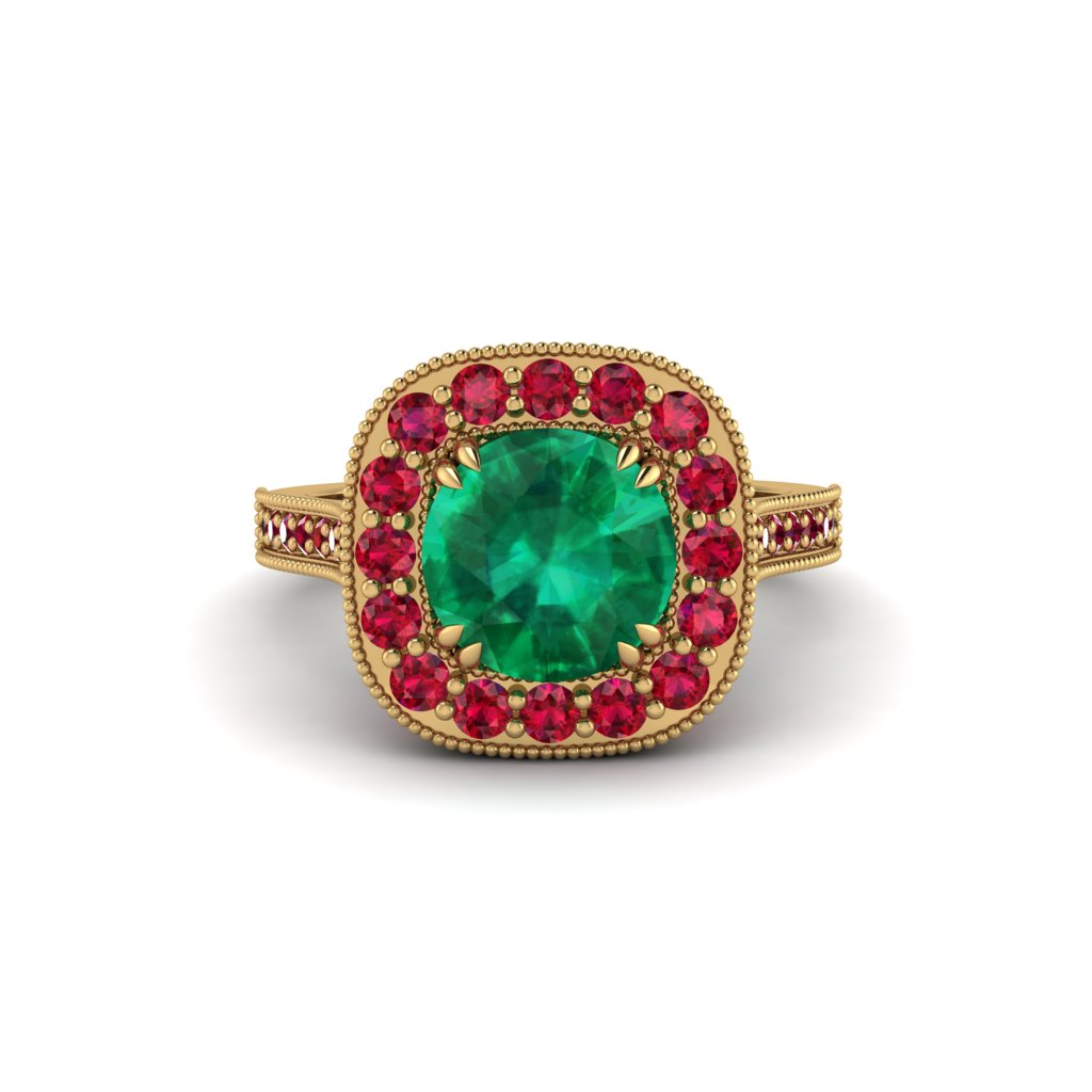 Milgrain Halo Round Emerald Engagement Ring - Odette No. 49