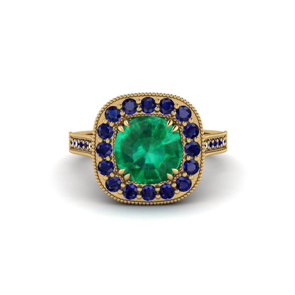 Milgrain Halo Round Emerald Engagement Ring - Odette No. 64
