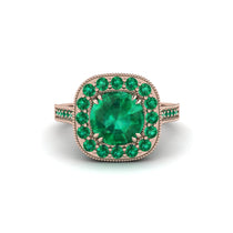 Milgrain Halo Round Emerald Engagement Ring - Odette No. 20 image 1