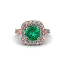 Milgrain Halo Round Emerald Engagement Ring - Odette No. 5 image 1
