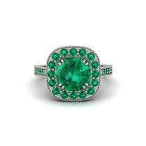 Milgrain Halo Round Emerald Engagement Ring - Odette No. 21 image 1