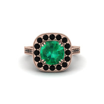 Milgrain Halo Round Emerald Engagement Ring - Odette No. 35 image 1