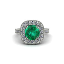 Milgrain Halo Round Emerald Engagement Ring - Odette No. 6 image 1