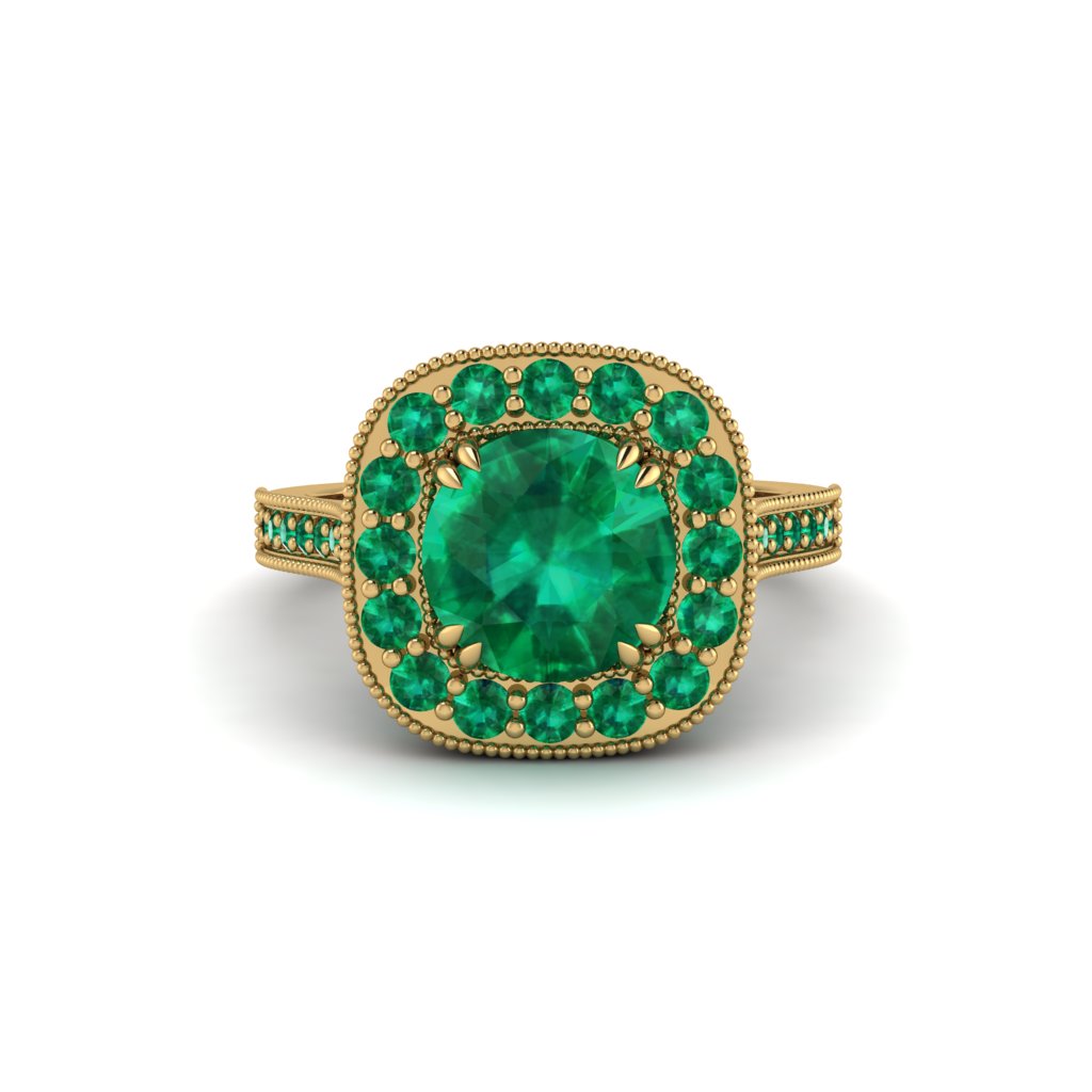 Milgrain Halo Round Emerald Engagement Ring - Odette No. 19