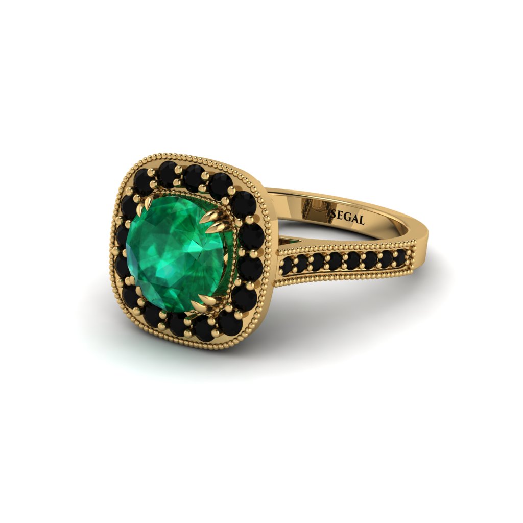 Milgrain Halo Round Emerald Engagement Ring - Odette No. 34