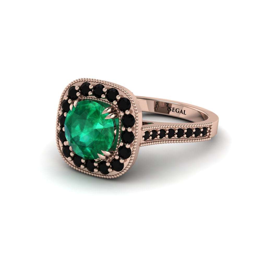 Milgrain Halo Round Emerald Engagement Ring - Odette No. 35