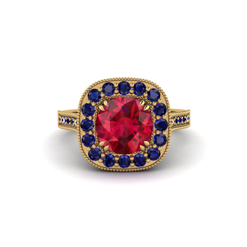 Milgrain Halo Round Ruby Engagement Ring - Odette No. 70