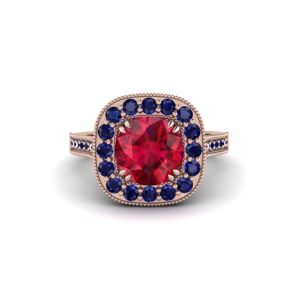 Milgrain Halo Round Ruby Engagement Ring - Odette No. 71