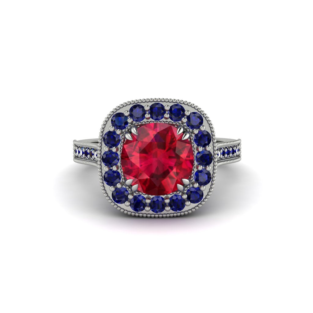 Milgrain Halo Round Ruby Engagement Ring - Odette No. 72
