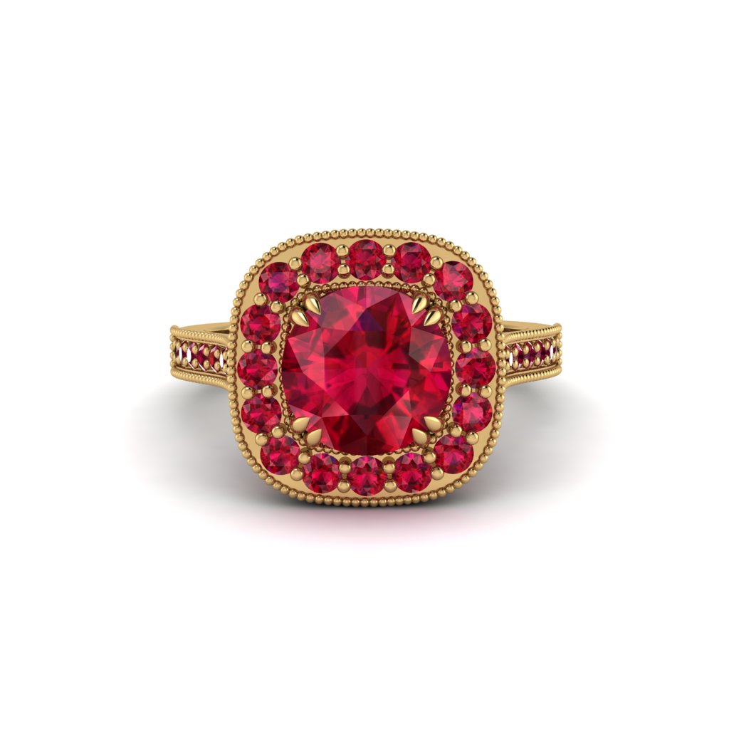 Milgrain Halo Round Ruby Engagement Ring - Odette No. 55